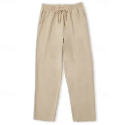 Men's Linen Pants Trousers Summer Pants Beach Pants Drawstring Plain Comfort Breathable Full Length Yoga Casual Weekend Streetwear Slim Black White Micro-elastic