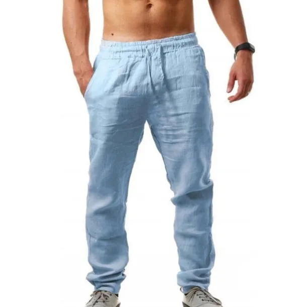 Men's Linen Pants Trousers Summer Pants Beach Pants Drawstring Plain Comfort Breathable Full Length Yoga Casual Weekend Streetwear Slim Black White Micro-elastic
