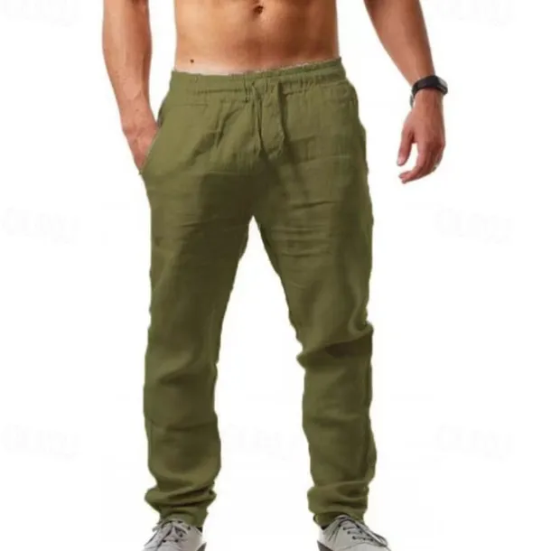Men's Linen Pants Trousers Summer Pants Beach Pants Drawstring Plain Comfort Breathable Full Length Yoga Casual Weekend Streetwear Slim Black White Micro-elastic