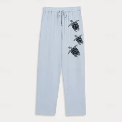 Men's Linen Pants Trousers Summer Pants Beach Pants Drawstring Elastic Waist Print Graphic Comfort Daily Vacation Beach 20% Linen Vacation Fashion Blue Green