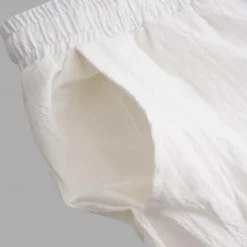 Men's Linen Pants Trousers Summer Pants Elastic Waist Straight Leg High Rise Solid Color Comfort Breathable Full Length Wedding Holiday Vacation Fashion Black White High Waist Inelastic