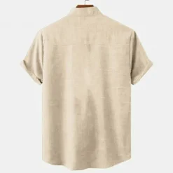 Men's Linen Shirt Button Up Shirt Retro Shirts Vintage Shirt Ethnic Shirt Vacation Daily Wear Yellow Green khaki Beige Short Sleeve Collared Shirts Summer Spring Clothing Apparel