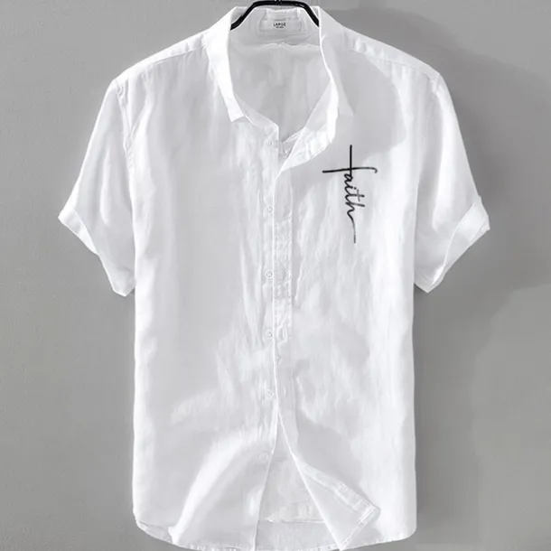 Men's Linen Shirt Casual Shirt Cotton Linen Shirt Button Up Shirt Pattern Vacation Street Black White Pink Dark Navy Short Sleeve Lapel Summer Clothing Apparel Button-Down