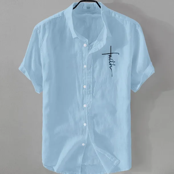 Men's Linen Shirt Casual Shirt Cotton Linen Shirt Button Up Shirt Pattern Vacation Street Black White Pink Dark Navy Short Sleeve Lapel Summer Clothing Apparel Button-Down