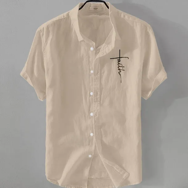 Men's Linen Shirt Casual Shirt Cotton Linen Shirt Button Up Shirt Pattern Vacation Street Black White Pink Dark Navy Short Sleeve Lapel Summer Clothing Apparel Button-Down