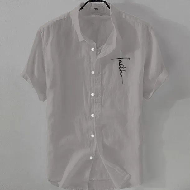 Men's Linen Shirt Casual Shirt Cotton Linen Shirt Button Up Shirt Pattern Vacation Street Black White Pink Dark Navy Short Sleeve Lapel Summer Clothing Apparel Button-Down