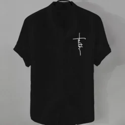 Men's Linen Shirt Casual Shirt Cotton Linen Shirt Button Up Shirt Pattern Vacation Street Black White Pink Dark Navy Short Sleeve Lapel Summer Clothing Apparel Button-Down