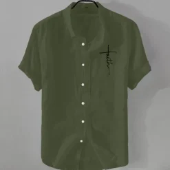 Men's Linen Shirt Casual Shirt Cotton Linen Shirt Button Up Shirt Pattern Vacation Street Black White Pink Dark Navy Short Sleeve Lapel Summer Clothing Apparel Button-Down