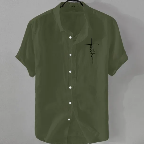 Men's Linen Shirt Casual Shirt Cotton Linen Shirt Button Up Shirt Pattern Vacation Street Black White Pink Dark Navy Short Sleeve Lapel Summer Clothing Apparel Button-Down