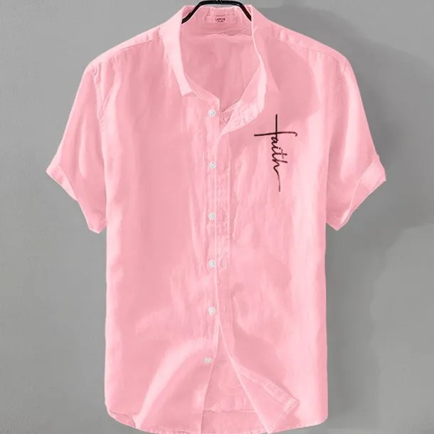 Men's Linen Shirt Casual Shirt Cotton Linen Shirt Button Up Shirt Pattern Vacation Street Black White Pink Dark Navy Short Sleeve Lapel Summer Clothing Apparel Button-Down