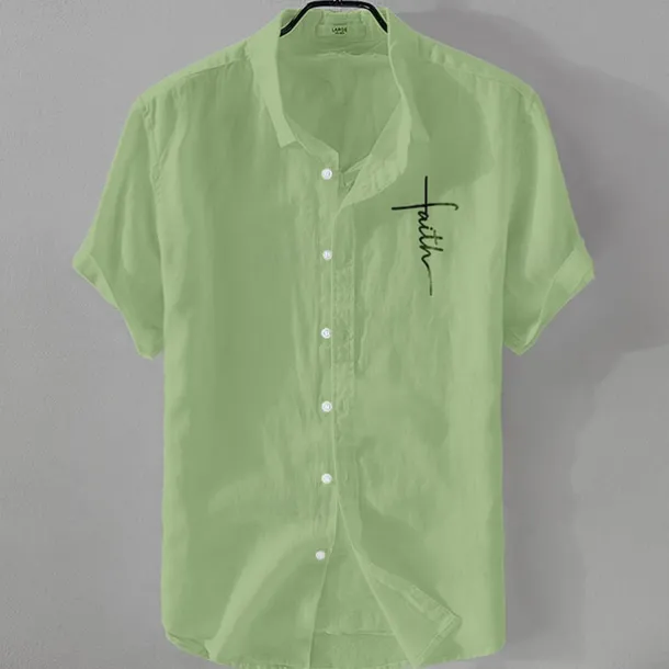 Men's Linen Shirt Casual Shirt Cotton Linen Shirt Button Up Shirt Pattern Vacation Street Black White Pink Dark Navy Short Sleeve Lapel Summer Clothing Apparel Button-Down