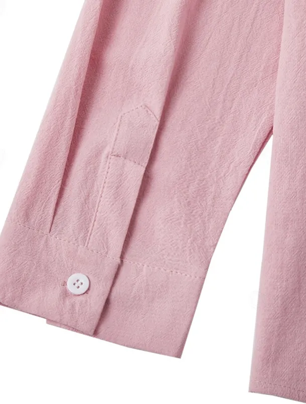 Men's Linen Shirt Casual Shirt Beach Shirt Button Up Shirt Untucked Shirts Plain Vacation Curise Black White Pink Navy Blue Long Sleeve Lapel Spring & Summer Clothing Apparel Basic