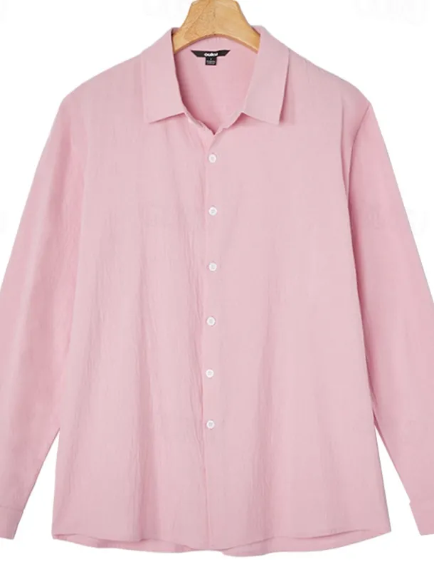 Men's Linen Shirt Casual Shirt Beach Shirt Button Up Shirt Untucked Shirts Plain Vacation Curise Black White Pink Navy Blue Long Sleeve Lapel Spring & Summer Clothing Apparel Basic