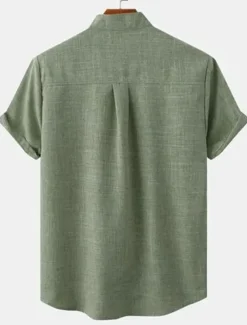 Men's Linen Shirt Casual Shirt Henley Shirt Plain Hawaiian Holiday Black White Yellow Pink Short Sleeve Henley Spring & Summer Clothing Apparel Front Pocket