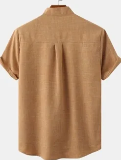 Men's Linen Shirt Casual Shirt Henley Shirt Plain Hawaiian Holiday Black White Yellow Pink Short Sleeve Henley Spring & Summer Clothing Apparel Front Pocket