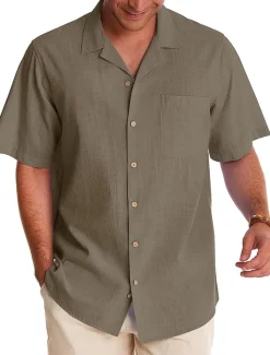 Men's Linen Shirt Cotton Linen Shirt White Cotton Shirt Summer Shirt Beach Shirt Camp Collar Shirt Plain Vacation Hawaiian Black White Green Dark Blue Short Sleeve Lapel Spring & Summer Clothing