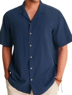 Men's Linen Shirt Cotton Linen Shirt White Cotton Shirt Summer Shirt Beach Shirt Camp Collar Shirt Plain Vacation Hawaiian Black White Green Dark Blue Short Sleeve Lapel Spring & Summer Clothing