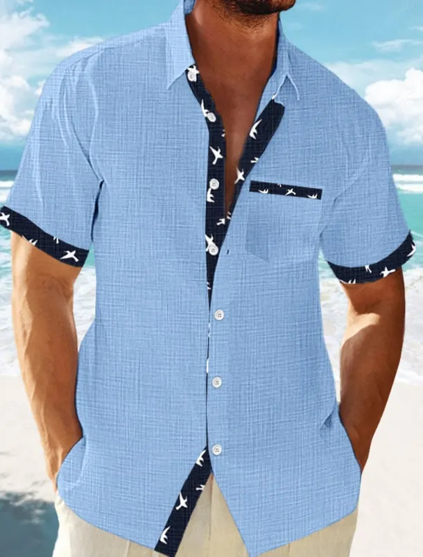 Men's Linen Shirt Summer Shirt Beach Wear Button Up Shirt Striped Vacation Curise White Blue Green Khaki Short Sleeve Lapel Spring & Summer Clothing Apparel Basic
