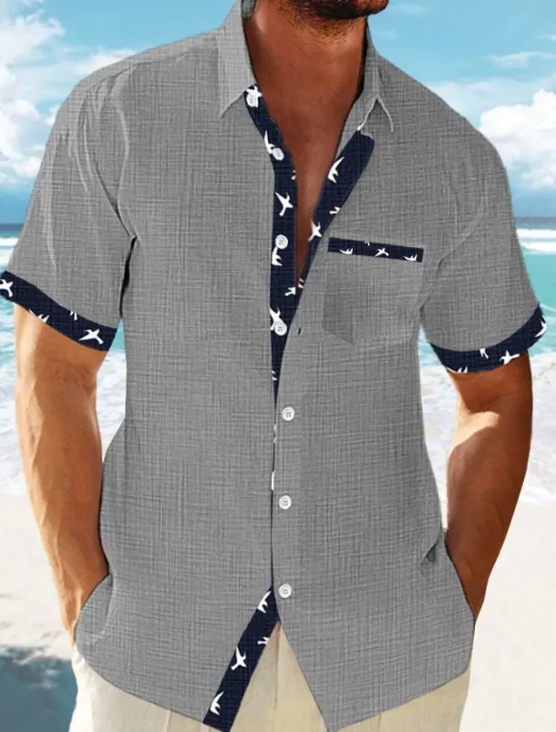 Men's Linen Shirt Summer Shirt Beach Wear Button Up Shirt Striped Vacation Curise White Blue Green Khaki Short Sleeve Lapel Spring & Summer Clothing Apparel Basic