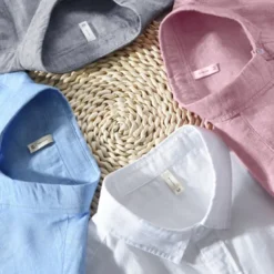 Men's Linen Shirt Summer Shirt Beach Shirt White Red Blue Long Sleeve Plain Turndown Spring & Summer Casual Daily Clothing Apparel Front Pocket