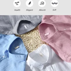 Men's Linen Shirt Summer Shirt Beach Shirt White Red Blue Long Sleeve Plain Turndown Spring & Summer Casual Daily Clothing Apparel Front Pocket