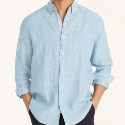 Men's Linen Shirt Summer Shirt Casual Shirt White Pink Sky Blue Long Sleeve Plain Tab Collar Spring & Summer Casual Daily Clothing Apparel