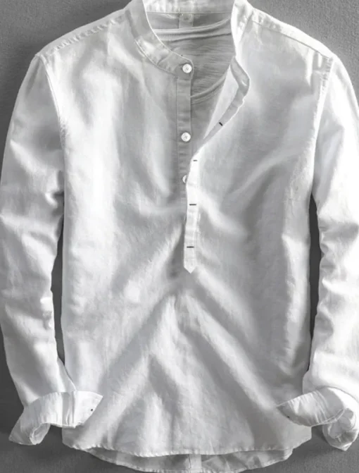 Men's Linen Shirt Summer Shirt Casual Shirt Henley Shirt Plain Casual Daily Black White Yellow Pink Long Sleeve Collar Spring & Summer Clothing Apparel