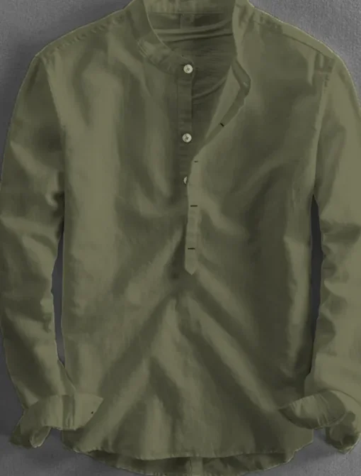 Men's Linen Shirt Summer Shirt Casual Shirt Henley Shirt Plain Casual Daily Black White Yellow Pink Long Sleeve Collar Spring & Summer Clothing Apparel