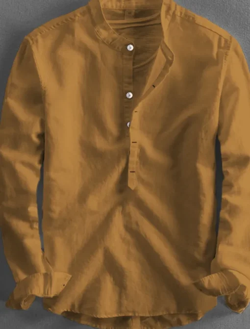 Men's Linen Shirt Summer Shirt Casual Shirt Henley Shirt Plain Casual Daily Black White Yellow Pink Long Sleeve Collar Spring & Summer Clothing Apparel