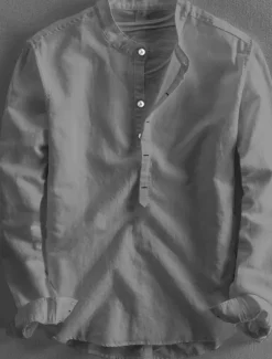 Men's Linen Shirt Summer Shirt Casual Shirt Henley Shirt Plain Casual Daily Black White Yellow Pink Long Sleeve Collar Spring & Summer Clothing Apparel