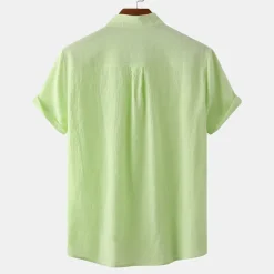 Men's Linen Shirt Summer Shirt Beach Shirt Black White Brown Short Sleeve Plain Standing Collar Summer Casual Holiday Clothing Apparel