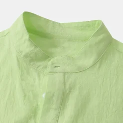 Men's Linen Shirt Summer Shirt Beach Shirt Black White Brown Short Sleeve Plain Standing Collar Summer Casual Holiday Clothing Apparel