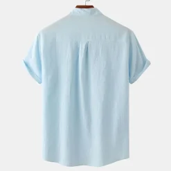 Men's Linen Shirt Summer Shirt Beach Shirt Black White Brown Short Sleeve Plain Standing Collar Summer Casual Holiday Clothing Apparel