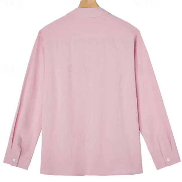 Men's Linen Shirt Summer Shirt Beach Wear Casual Shirt Button Up Shirt Plain Casual Daily Light Yellow White Pink Dark Navy Long Sleeve Spring & Summer Clothing Apparel