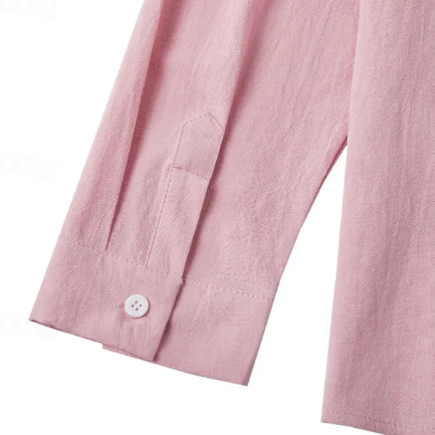 Men's Linen Shirt Summer Shirt Beach Wear Casual Shirt Button Up Shirt Plain Casual Daily Light Yellow White Pink Dark Navy Long Sleeve Spring & Summer Clothing Apparel