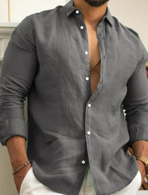 Men's Linen Shirt Summer Shirt Casual Shirt Beach Shirt Button Up Shirt Plain Casual Daily Black White Pink Navy Blue Long Sleeve Lapel Spring & Summer Clothing Apparel