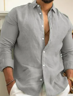 Men's Linen Shirt Summer Shirt Casual Shirt Beach Shirt Button Up Shirt Plain Casual Daily Black White Pink Navy Blue Long Sleeve Lapel Spring & Summer Clothing Apparel