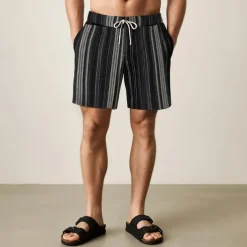 Men's Linen Shorts Beach Shorts Drawstring Elastic Drawstring Waist Striped Gradient Stripes Breathable Moisture Wicking Knee Length Formal Wedding Outdoor Elegant Vacation Black Beige Micro-elastic