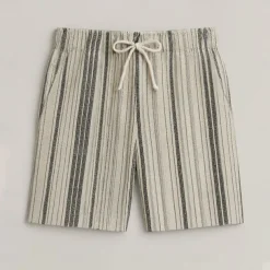 Men's Linen Shorts Beach Shorts Drawstring Elastic Drawstring Waist Striped Gradient Stripes Breathable Moisture Wicking Knee Length Formal Wedding Outdoor Elegant Vacation Black Beige Micro-elastic
