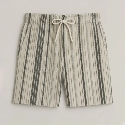 Men's Linen Shorts Beach Shorts Drawstring Elastic Drawstring Waist Striped Gradient Stripes Breathable Moisture Wicking Knee Length Formal Wedding Outdoor Elegant Vacation Black Beige Micro-elastic