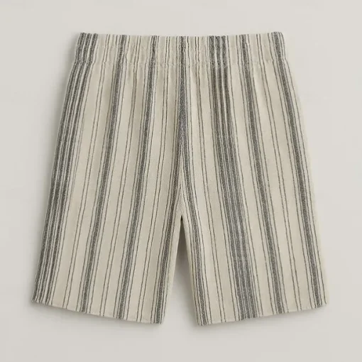 Men's Linen Shorts Beach Shorts Drawstring Elastic Drawstring Waist Striped Gradient Stripes Breathable Moisture Wicking Knee Length Formal Wedding Outdoor Elegant Vacation Black Beige Micro-elastic