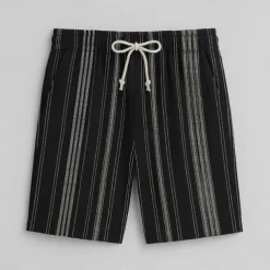 Men's Linen Shorts Beach Shorts Drawstring Elastic Drawstring Waist Striped Gradient Stripes Breathable Moisture Wicking Knee Length Formal Wedding Outdoor Elegant Vacation Black Beige Micro-elastic