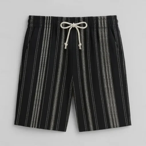 Men's Linen Shorts Beach Shorts Drawstring Elastic Drawstring Waist Striped Gradient Stripes Breathable Moisture Wicking Knee Length Formal Wedding Outdoor Elegant Vacation Black Beige Micro-elastic