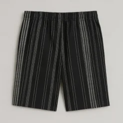 Men's Linen Shorts Beach Shorts Drawstring Elastic Drawstring Waist Striped Gradient Stripes Breathable Moisture Wicking Knee Length Formal Wedding Outdoor Elegant Vacation Black Beige Micro-elastic