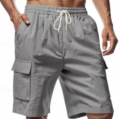 Men's Linen Shorts Summer Shorts Beach Shorts Pocket Drawstring Elastic Waist Plain Comfort Breathable Short Vacation Holiday Beach Hawaiian Boho Black White