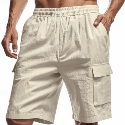 Men's Linen Shorts Summer Shorts Beach Shorts Pocket Drawstring Elastic Waist Plain Comfort Breathable Short Vacation Holiday Beach Hawaiian Boho Black White