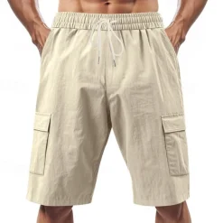 Men's Linen Shorts Summer Shorts Beach Shorts Pocket Drawstring Elastic Waist Plain Comfort Breathable Short Vacation Holiday Beach Hawaiian Boho Black White