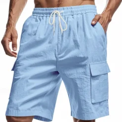 Men's Linen Shorts Summer Shorts Beach Shorts Pocket Drawstring Elastic Waist Plain Comfort Breathable Short Vacation Holiday Beach Hawaiian Boho Black White