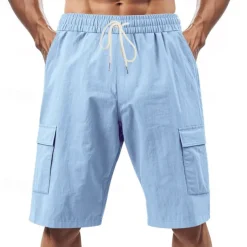 Men's Linen Shorts Summer Shorts Beach Shorts Pocket Drawstring Elastic Waist Plain Comfort Breathable Short Vacation Holiday Beach Hawaiian Boho Black White