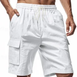 Men's Linen Shorts Summer Shorts Beach Shorts Pocket Drawstring Elastic Waist Plain Comfort Breathable Short Vacation Holiday Beach Hawaiian Boho Black White